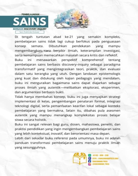 PEMBELAJARAN SAINS BERBASIS DISCOVERY-INQUIRY: Teori, Praktik dan Evaluasi